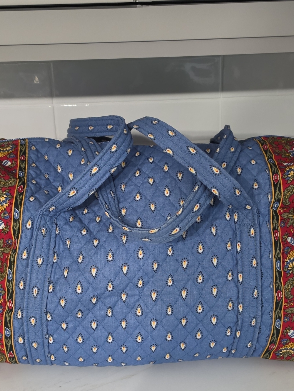 Vintage Vera Bradley Large Quilted Duffel Bag - Retired "French Blue" Pattern